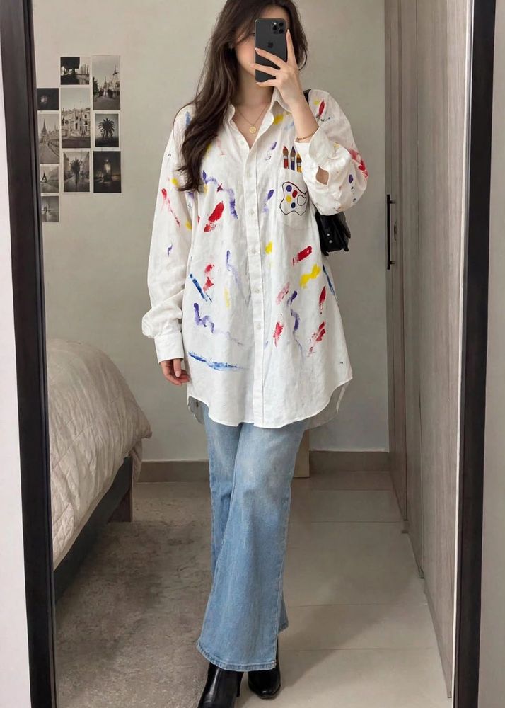 Artistic Splash Print Oversized Shirt