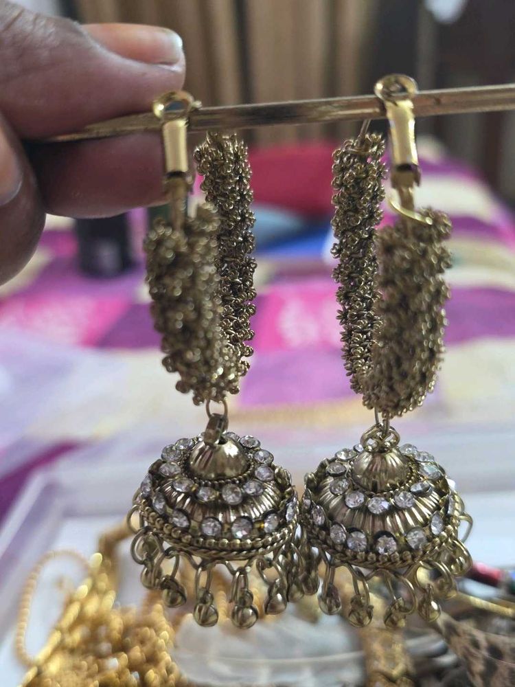Elegant Jhumka Earrings with Stones