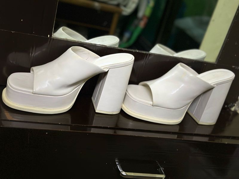 Chic White Platform Mules