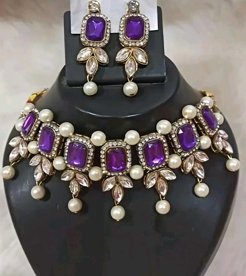 Purple &amp; Pearl Necklace Set