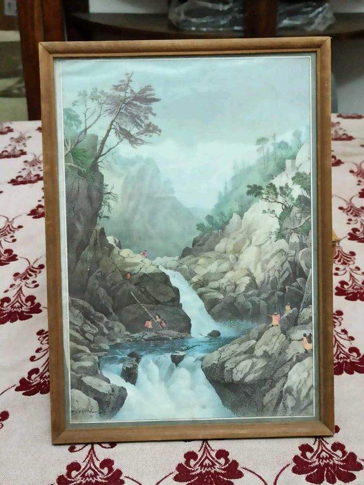 Framed Waterfall Landscape Painting