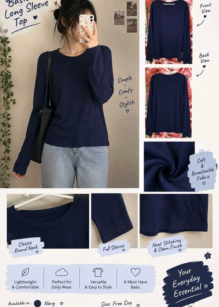 Classic Navy Long Sleeve Top