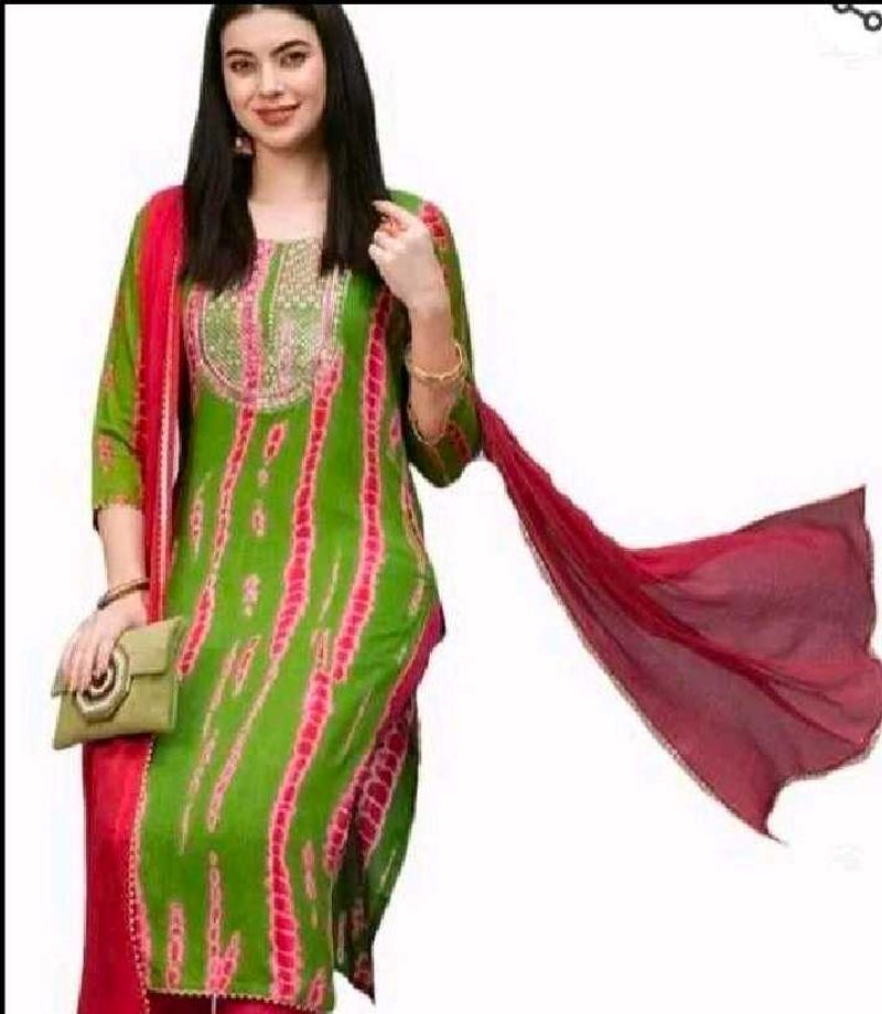 Green &amp; Pink Tie-Dye Kurta Set with Dupatta
