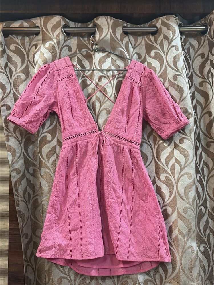 NEW - Chic Pink Embroidered Mini Dress