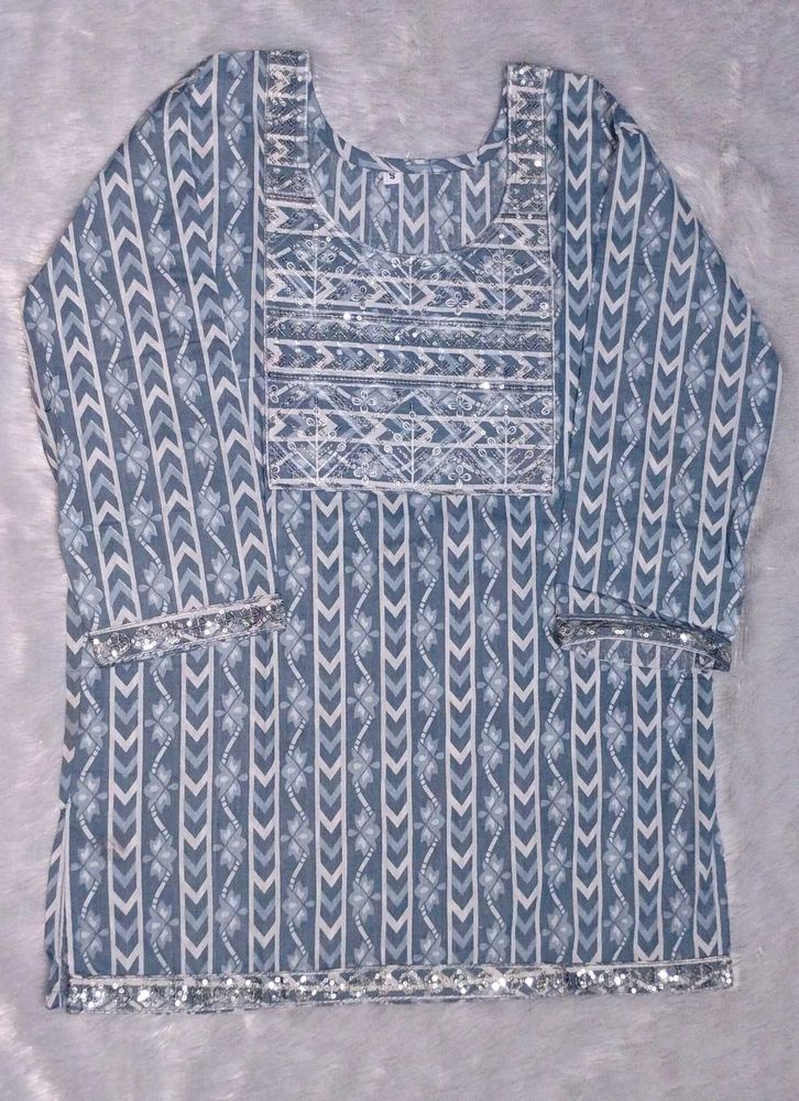 Stylish Blue Printed Kurta with Sequins