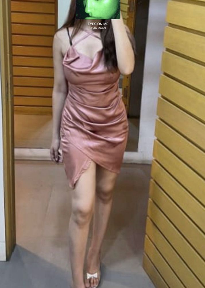 Satin Cowl Neck Mini Dress