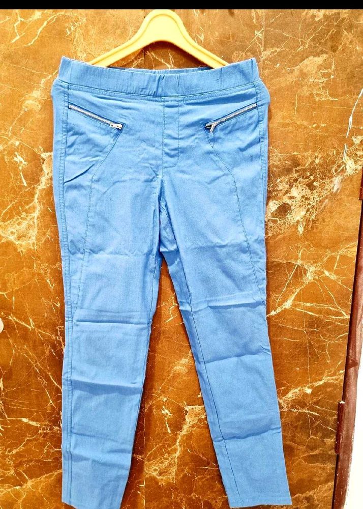 Light Blue Zipper Pocket Pants