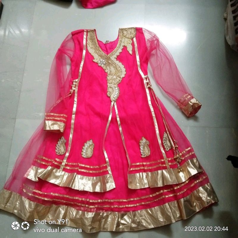 Pink &amp; Gold Anarkali Dress