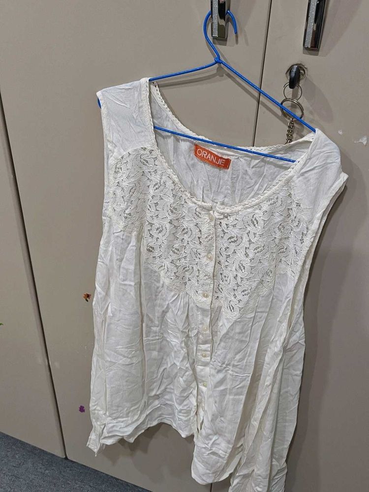 White Lace Detail Sleeveless Top
