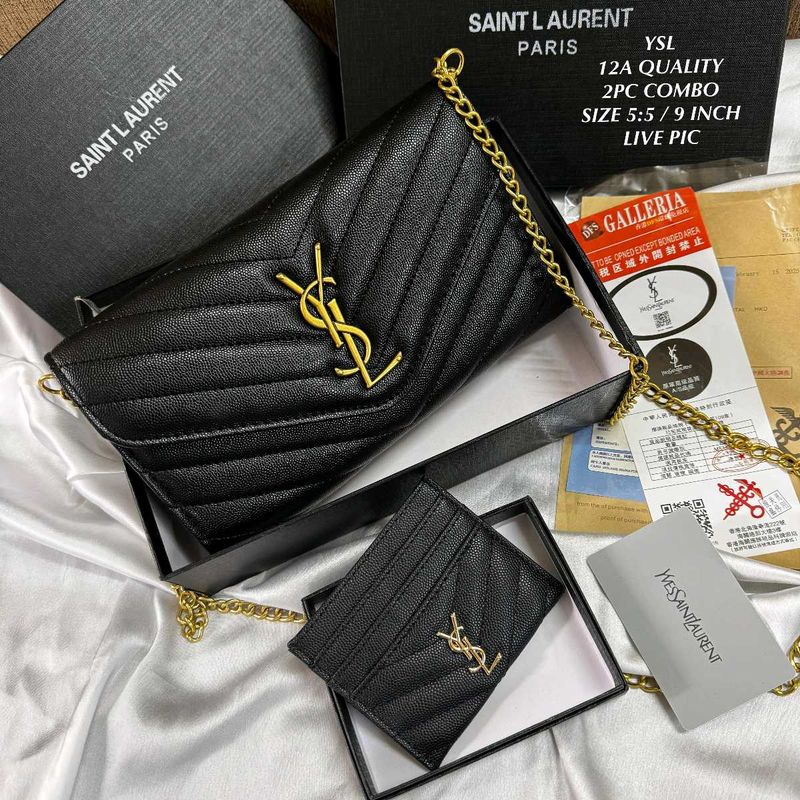 YSL Black Chevron Chain Bag &amp; Cardholder