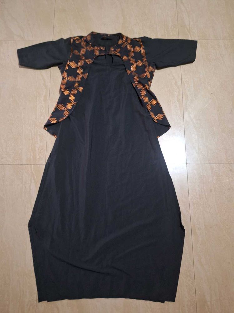 Black Designer Kurta with Golden Print Coty Style