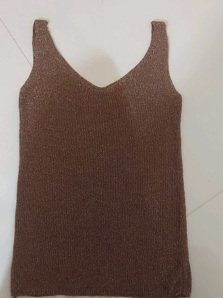 Sparkly Brown V-Neck Tank Top