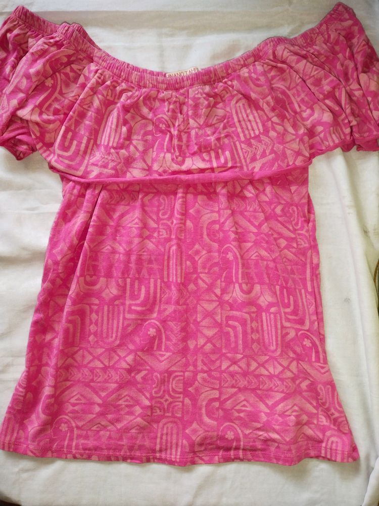 Boho Off-the-Shoulder Pink Tribal Print Top
