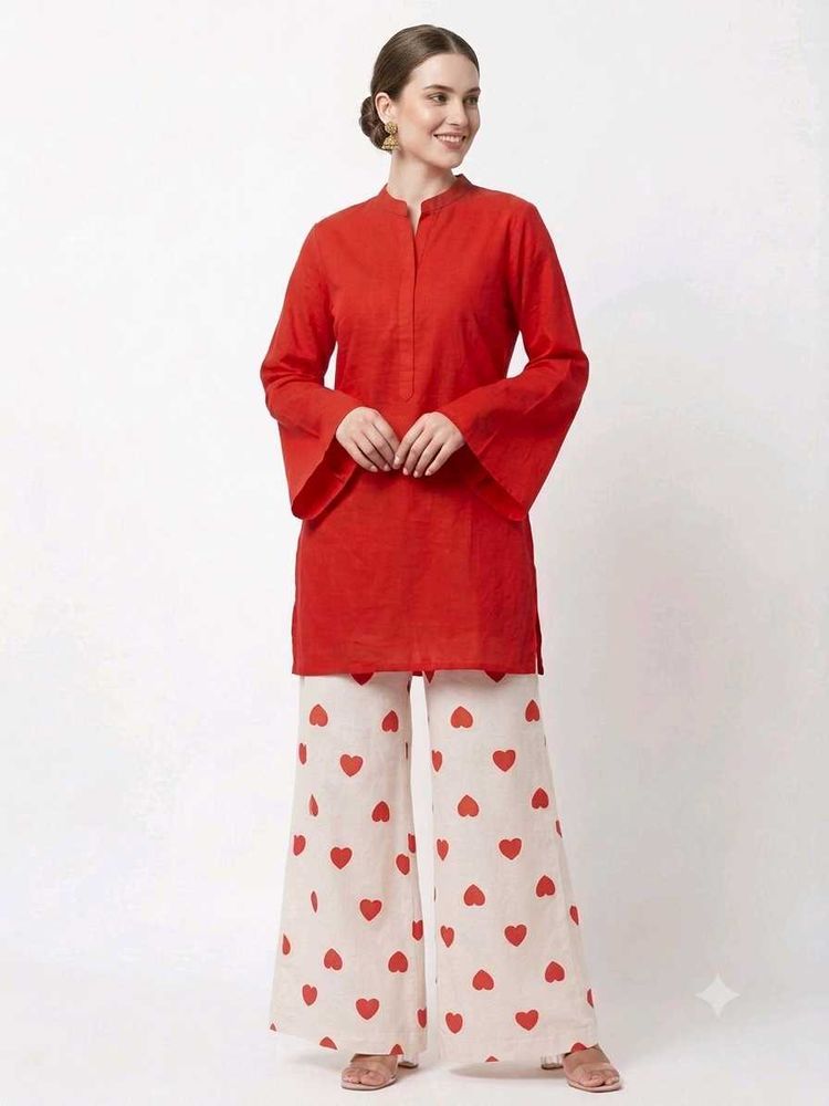 Heart Printed Palazzo with Red Kurti