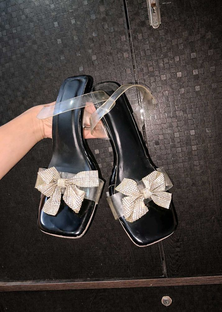 Glam Black Heels with Bow