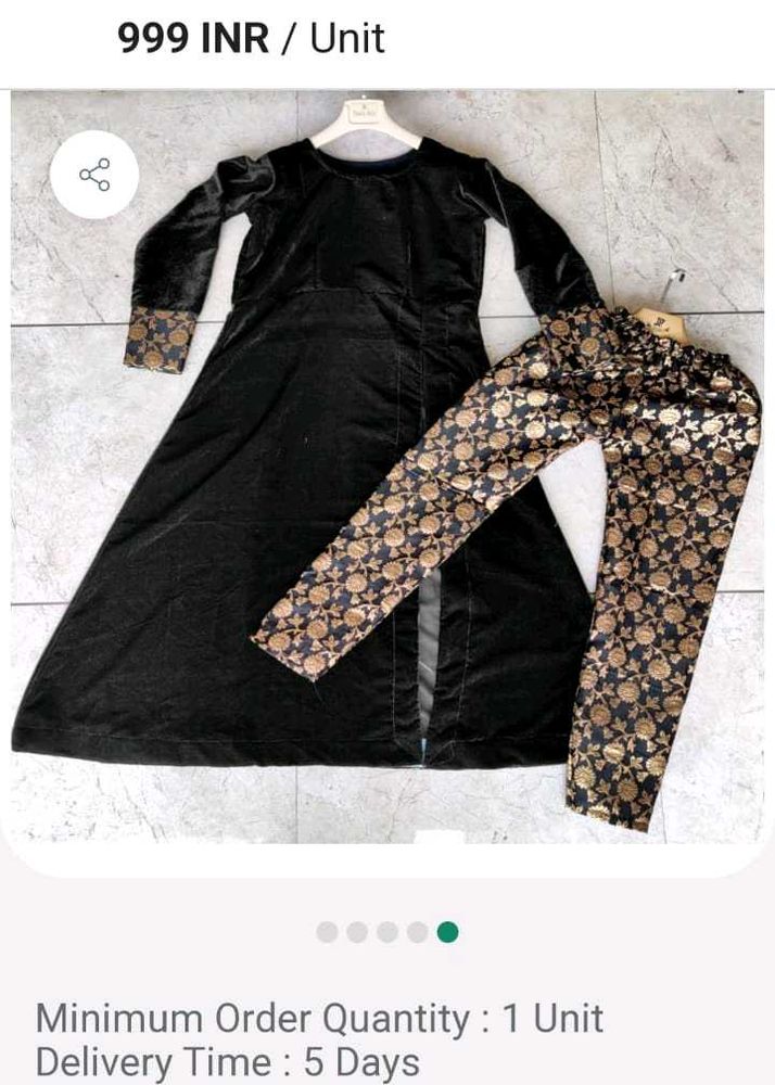 Elegant Black Velvet Kurta Set