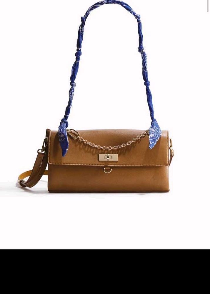 Chic Brown Shoulder Bag with Scarf Accent