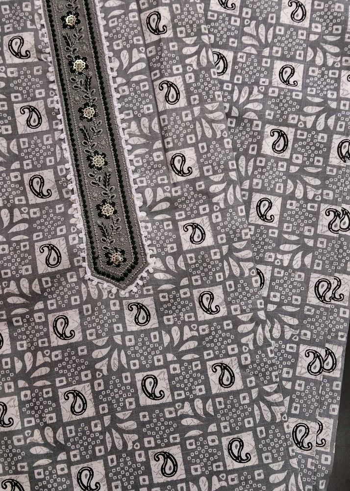 Elegant Grey Paisley Print Kurta (Unstitched)