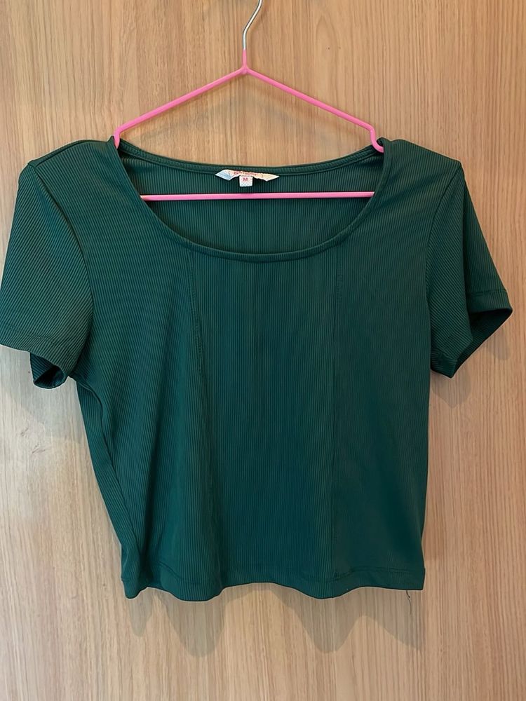 Forest Green Ribbed Cropped Top