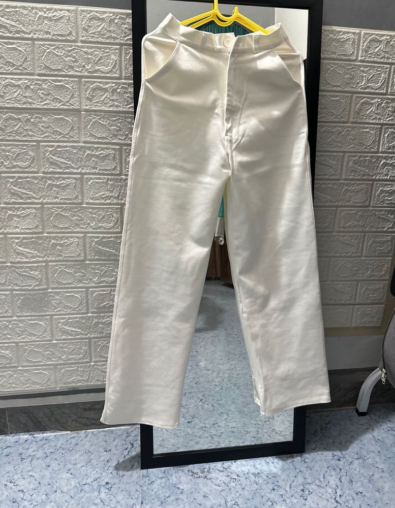 white Wide Leg Satin Pants