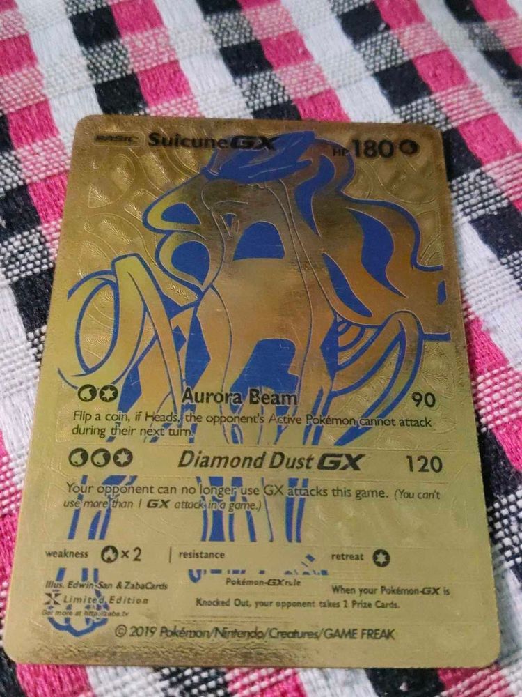Rare Gold Suicune GX Pokemon Card