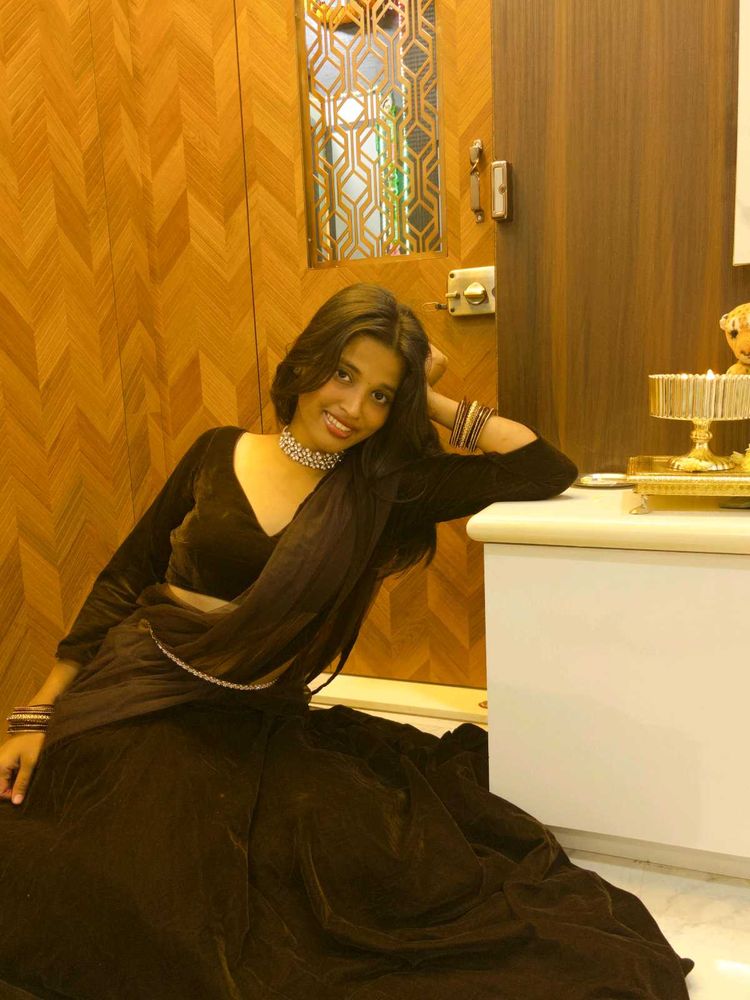 Elegant Brown Velvet Lehenga Choli FUL SET