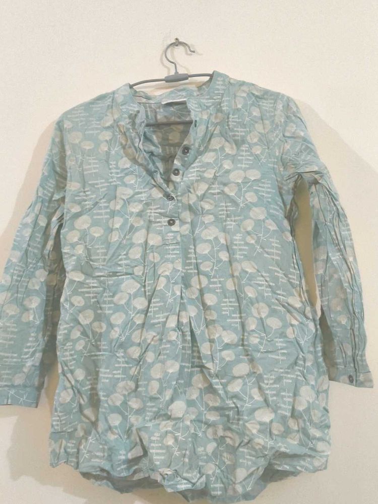 Light Blue Floral Print Tunic Top