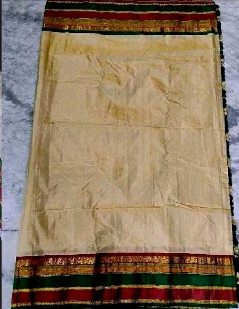 Elegant Cream Saree with Red &amp; Green Border
