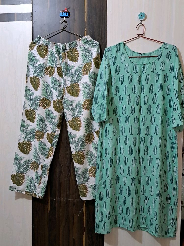 Turquoise Kurti Pant Set 🩵