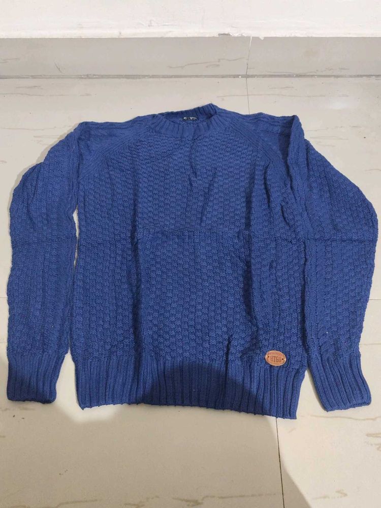 Blue Textured Knit Sweater
