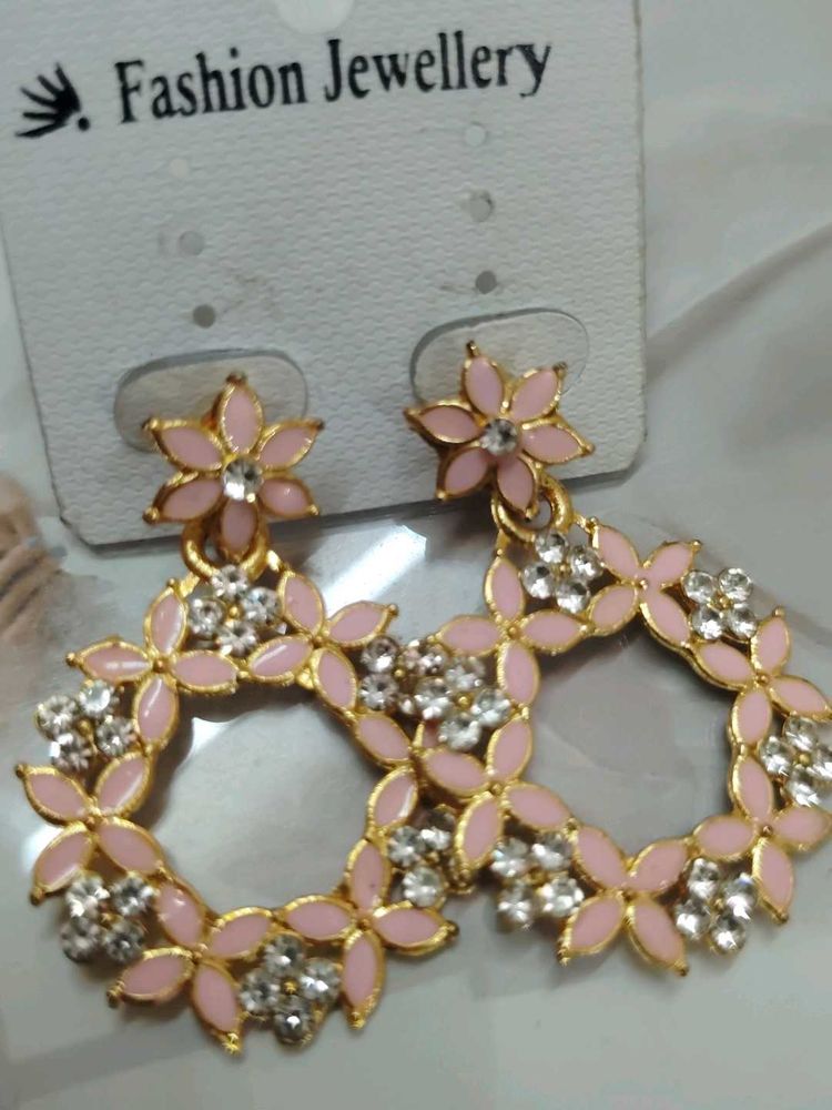 Elegant Pink Floral Hoop Earrings