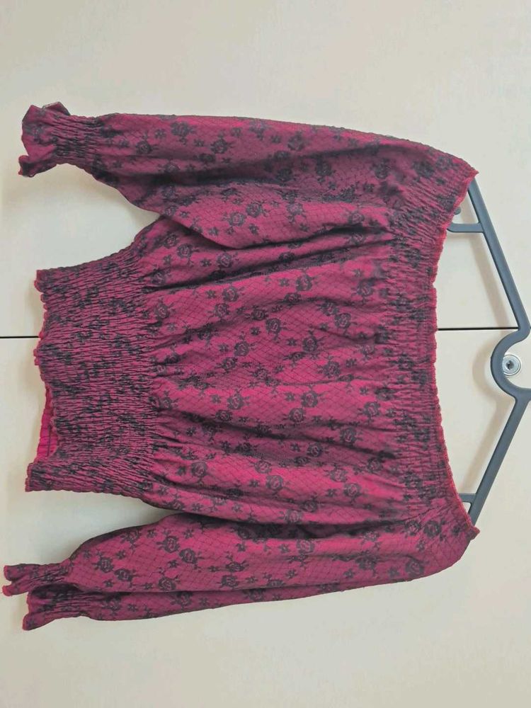 Off-Shoulder Smocked Blouse