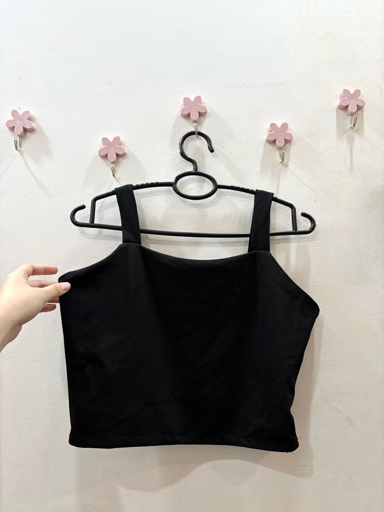 Black Square neck crop top with side zip