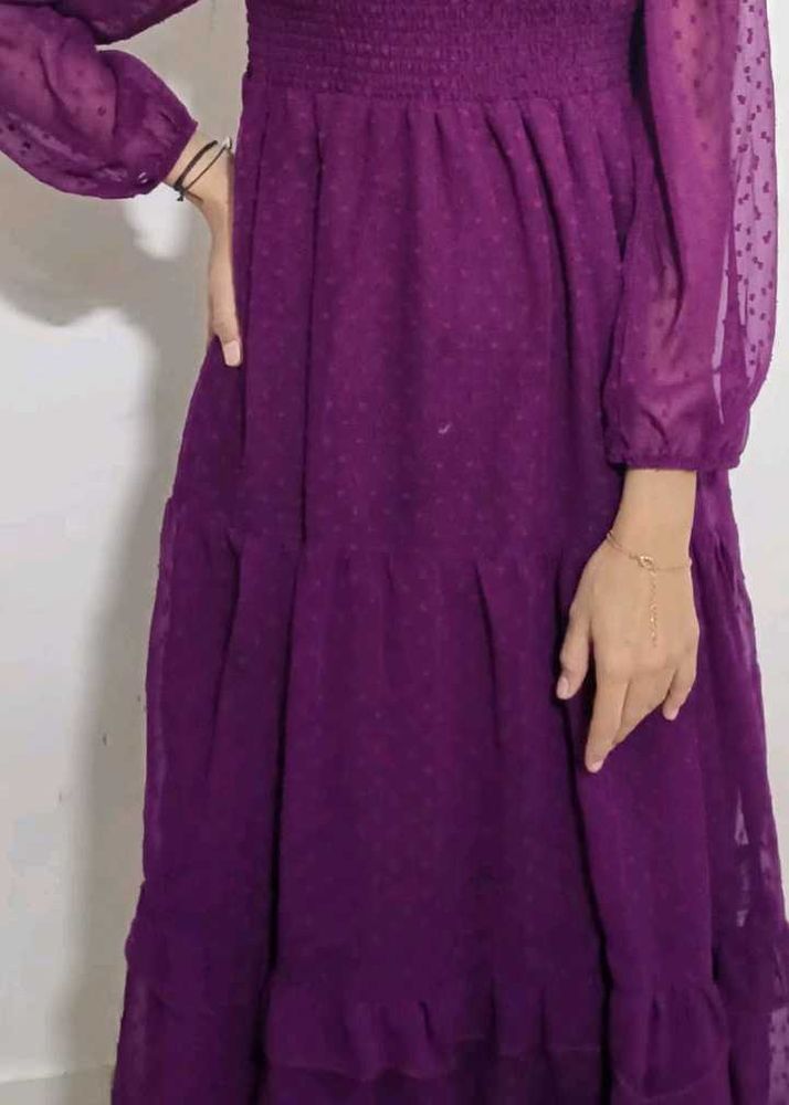 Elegant Purple Chiffon Tiered Dress