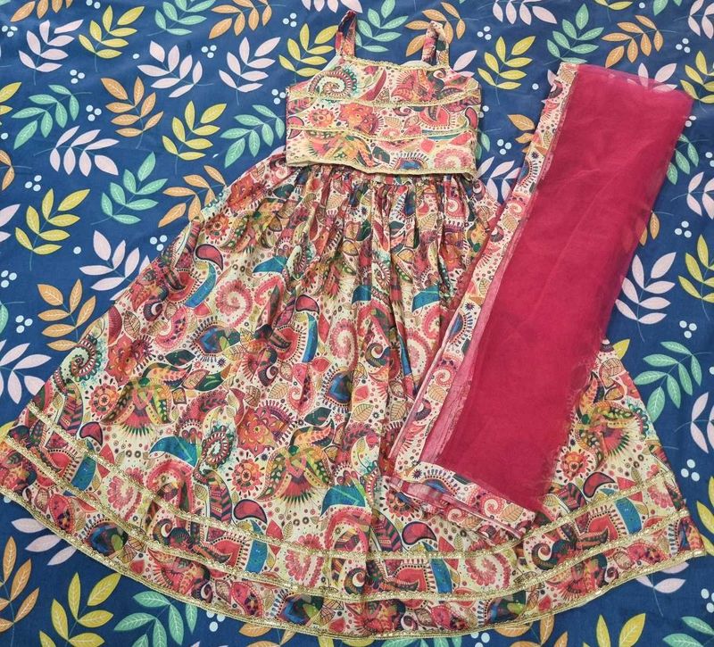Vibrant Paisley Print Lehenga Choli with Dupatta