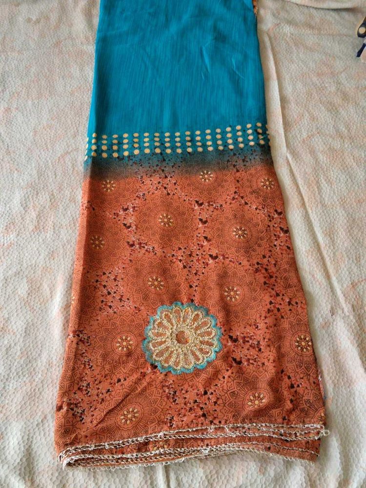 Beautiful Teal and Orange Saree
