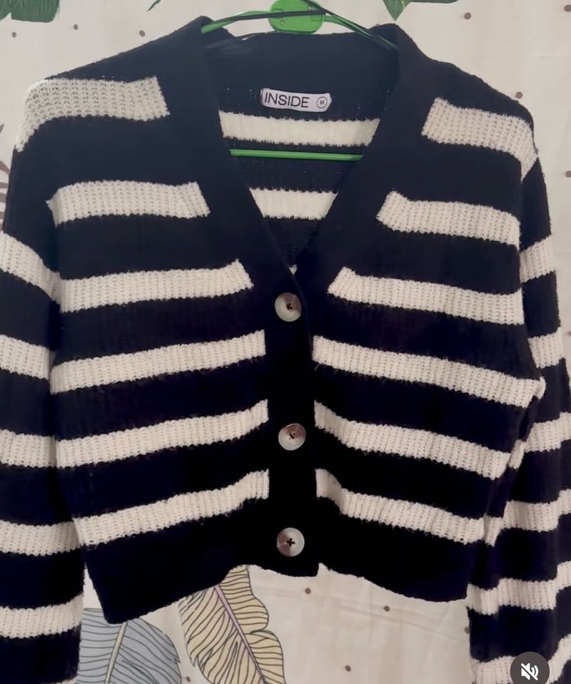 Striped Button-Up Cardigan