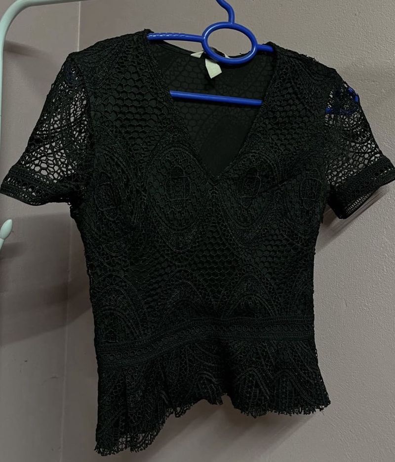 Elegant Black Lace Peplum Top