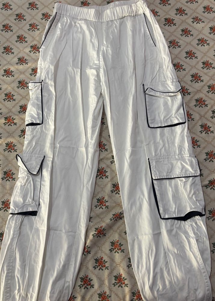 White Cargo Pants with Black Trim