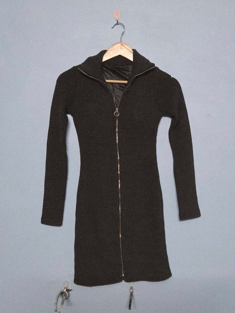 Chic Black Zip-Front Mini Dress