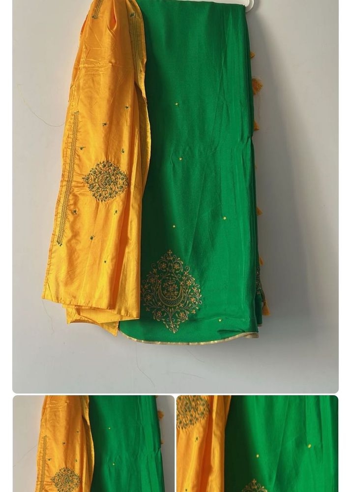Green Kurta Set with Yellow Dupatta