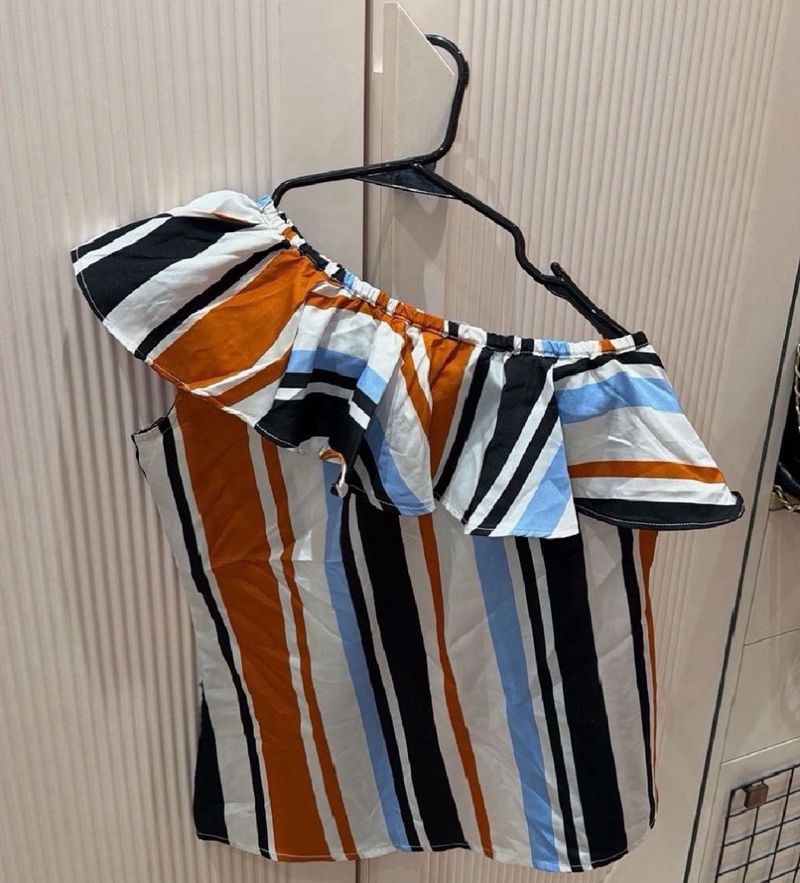 Striped Off-Shoulder Ruffle Top
