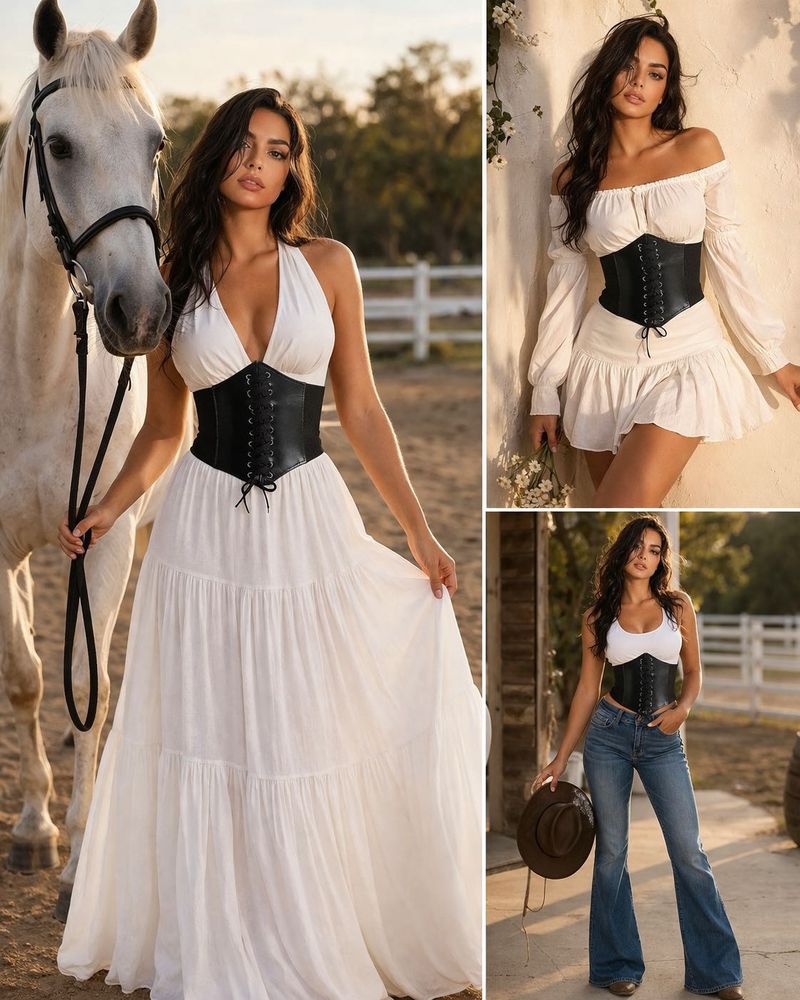 Black Lace-Up Corset Belt
