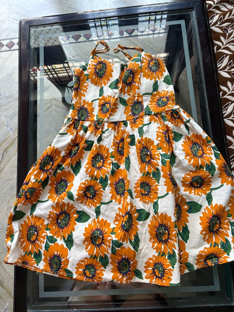 Sunflower Print Mini Dress