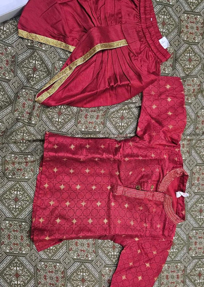 Men's Red Kurta Dhoti Set 6M-12M kids