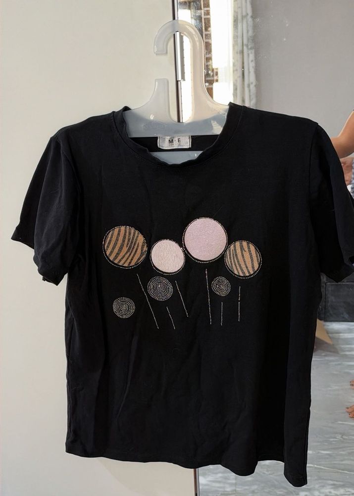 Black T-Shirt with Orb Embellishments