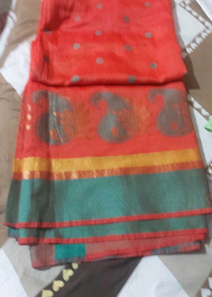 Vibrant Red Saree with Paisley Border