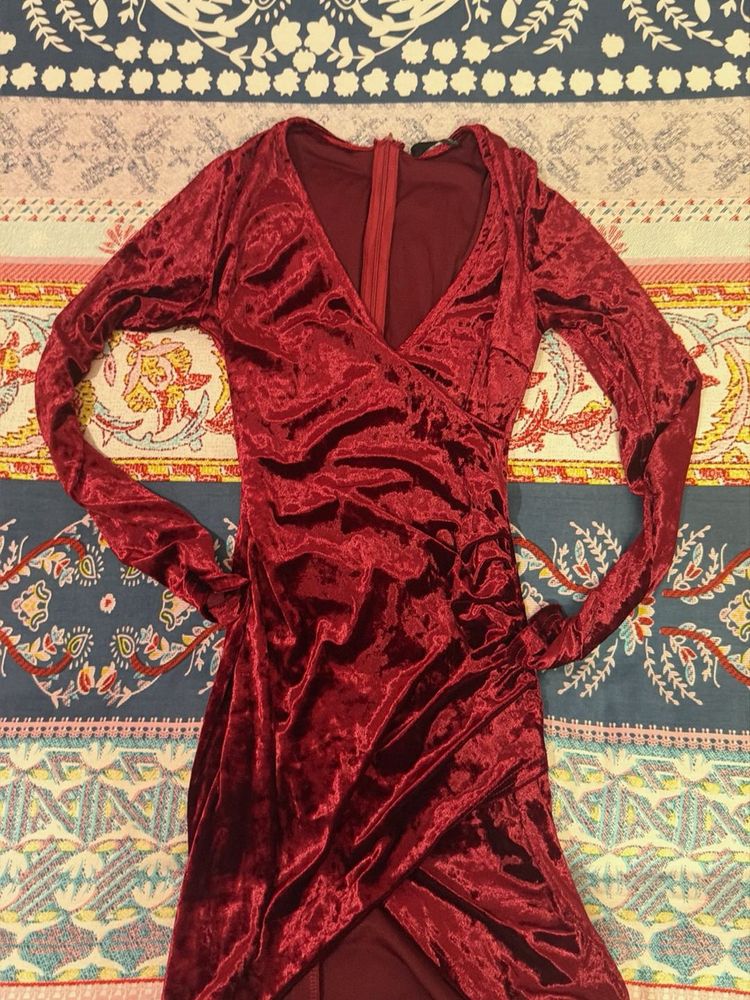 Velvet Wrap Midi Dress