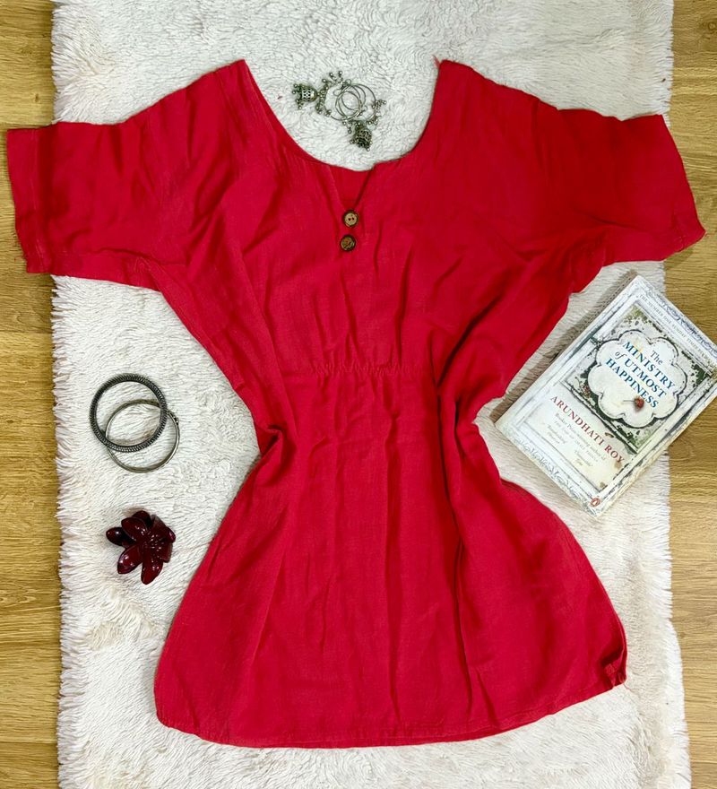Vibrant Red Desi Short Kurti