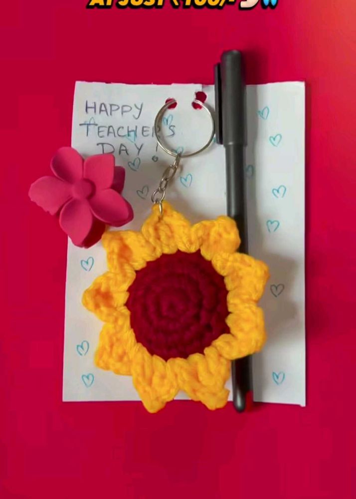 Handmade Crochet Sunflower Keychain